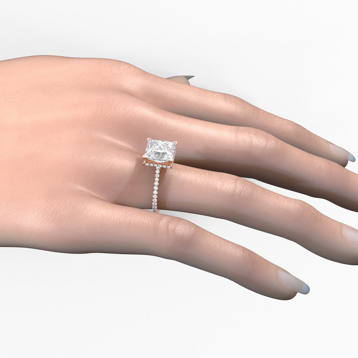 Cathedral Style Halo French U Pave Set Lab Grown Diamond Engagement Ring IGI Certified 4.55 Ctw.